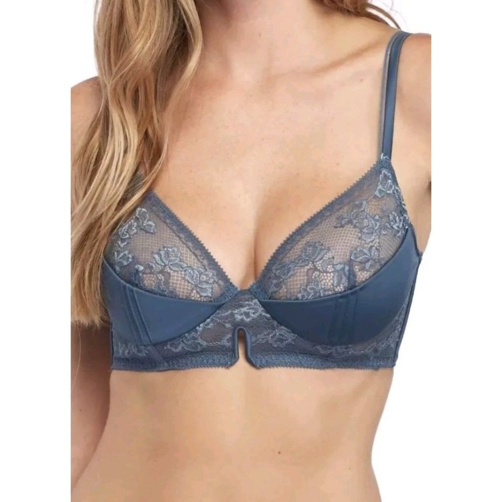 CALVIN KLEIN Devotion Demi Underwire Convertible Bra Blue 32B #QF1769 NEW